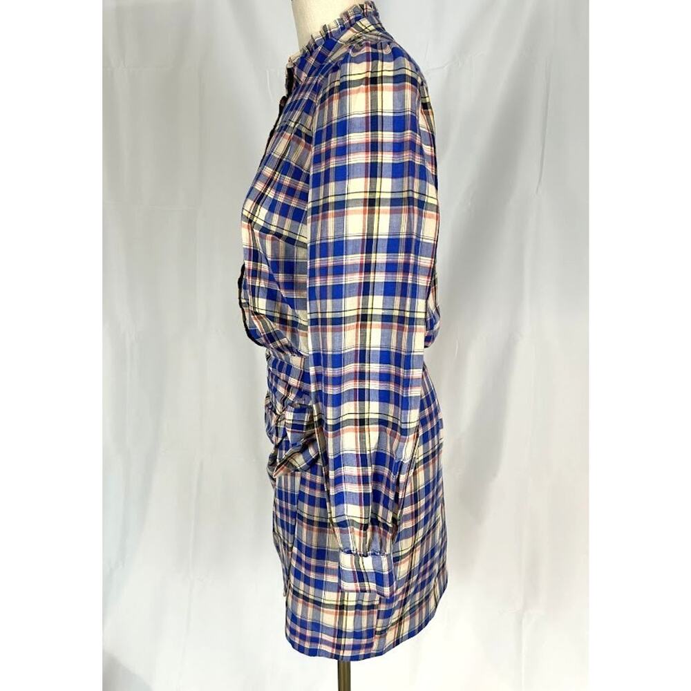 Sezane Plaid Telma Mini Dress Blue Ochre Tartan Ruffle Collar Wrap EU 38 US 6 - Picture 7 of 10